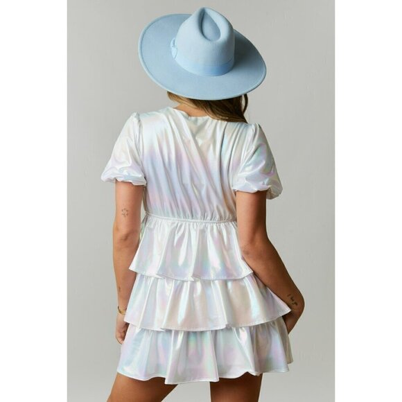 The Gumdrop Tiered Mini Dress in Iridescent Pearl - Picture 4 of 6